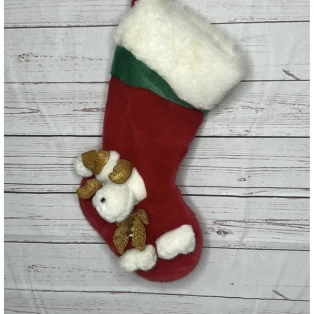 Reindeer Plush Christmas Stocking 3D Jingle Bell 15” Red Kids Holiday Decor‎